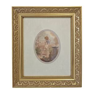 Vintage Gold Ornate Framed Cherub Print Wall Art Gilded Frame Romantic Coquette